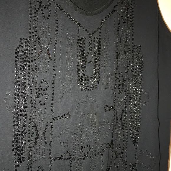 NWOT Black top with beaded/ sequin accents - Picture 2 of 4